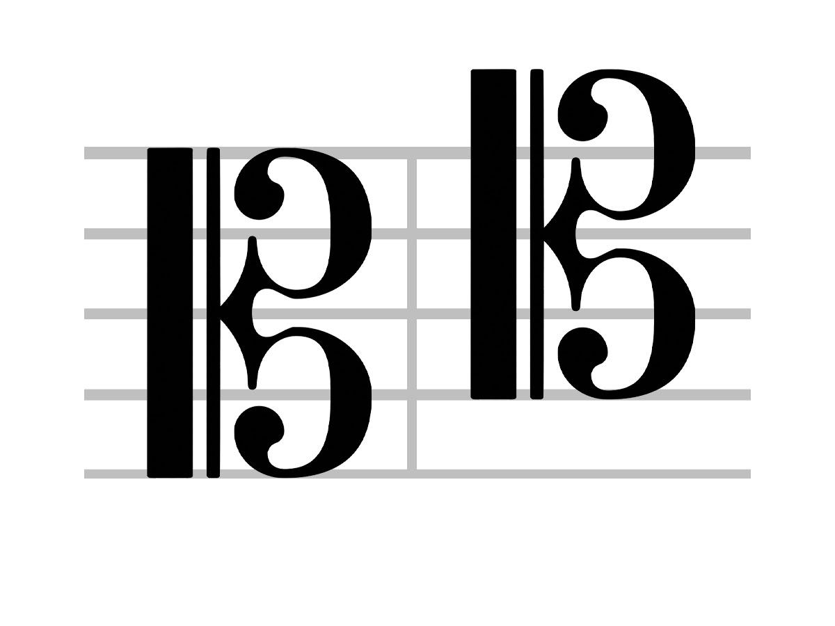 Close look at C clef or alto and tenor clef musical symbol