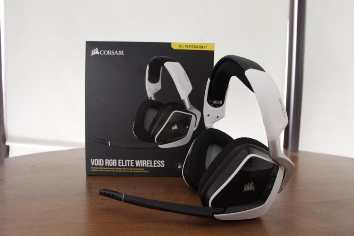 Corsair Void RGV Elite Wireless headphones and box out of package