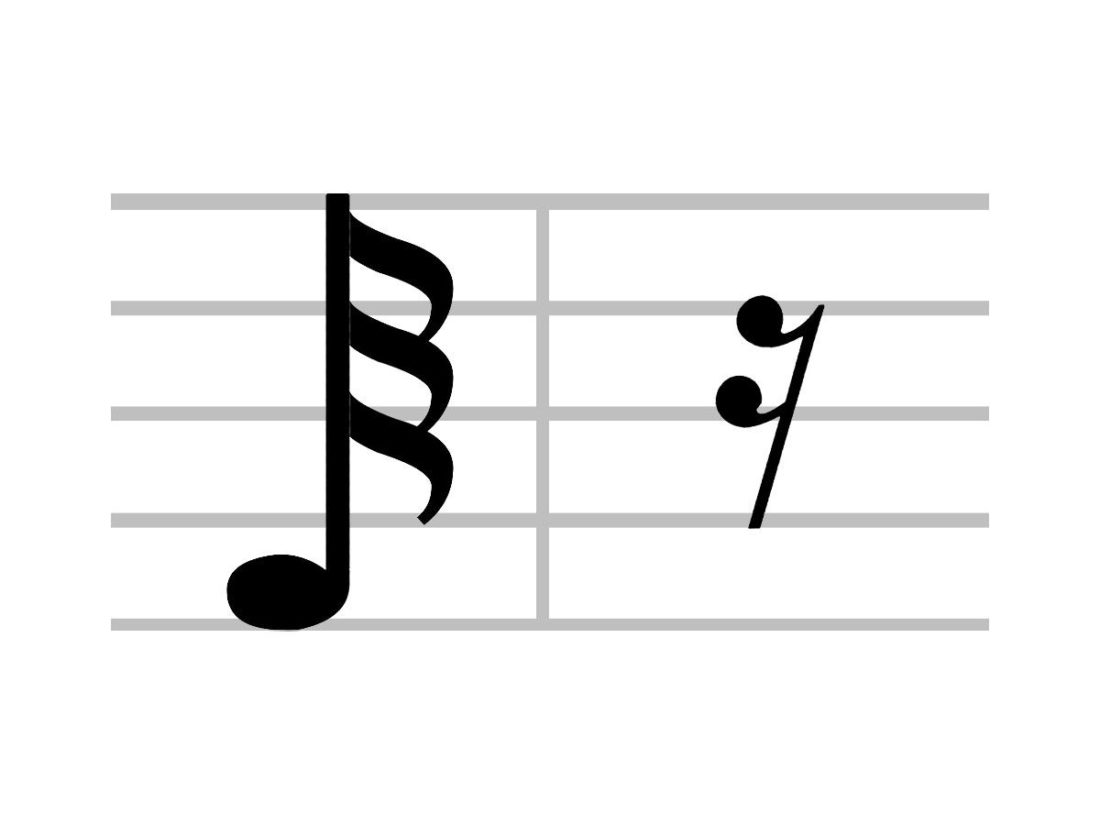 Close look at demisemiquaver or thirty-second note musical symbol