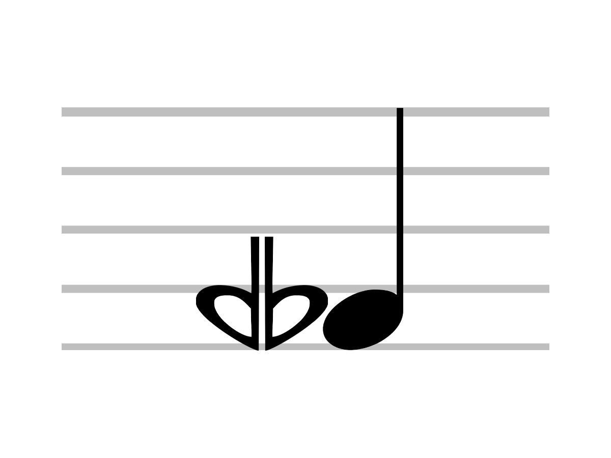 Close look at flat and a half musical symbol