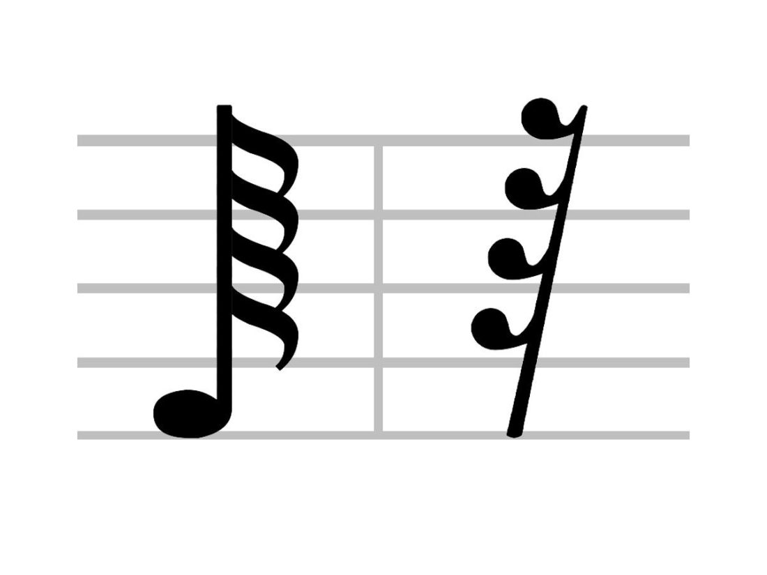 Close look at hemidemisemiquaver or sixty-fourth note musical symbol