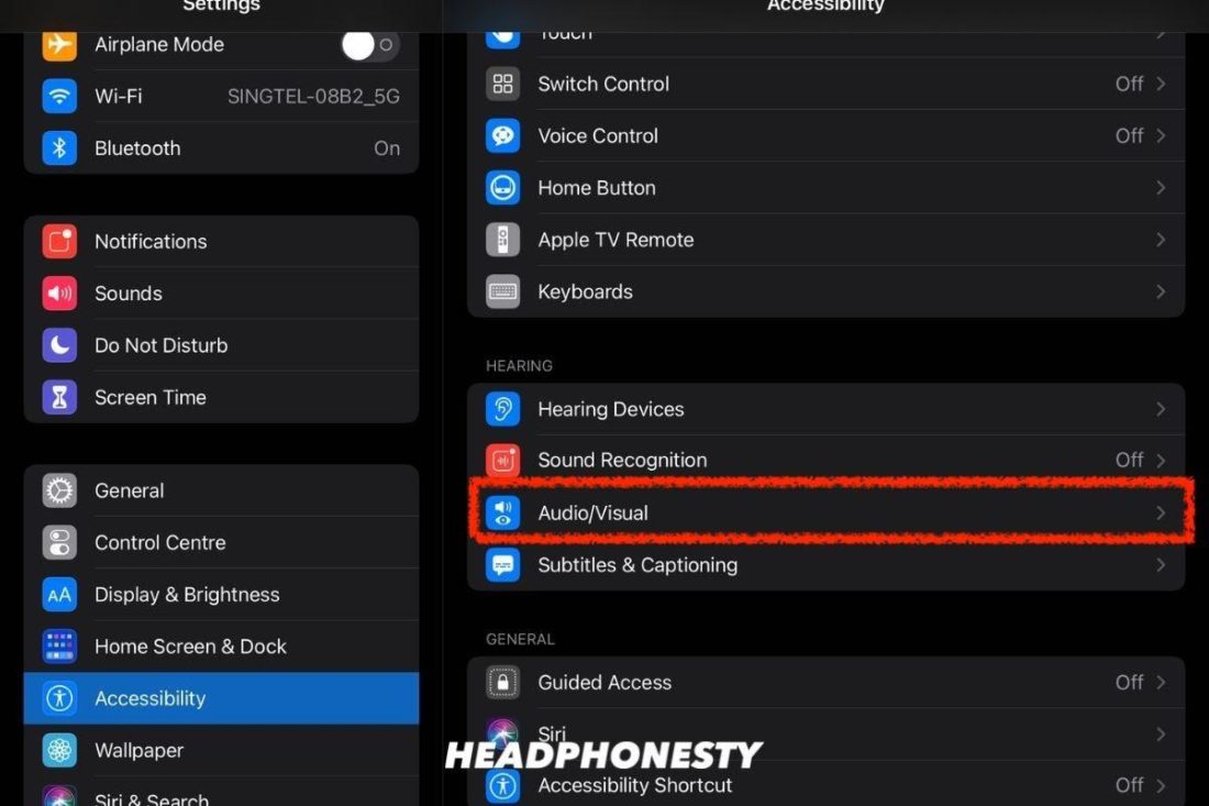 Select the Audio/Visual option in the Accessibility menu.