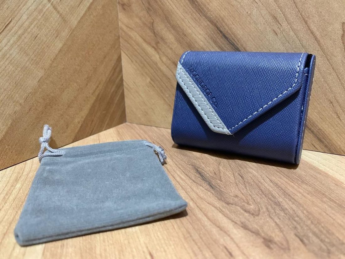 Moondrop provides a soft carry pouch and a harder leatherette blue case.