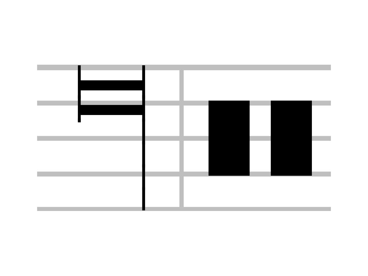 Close look at large or octuple whole note musical symbol