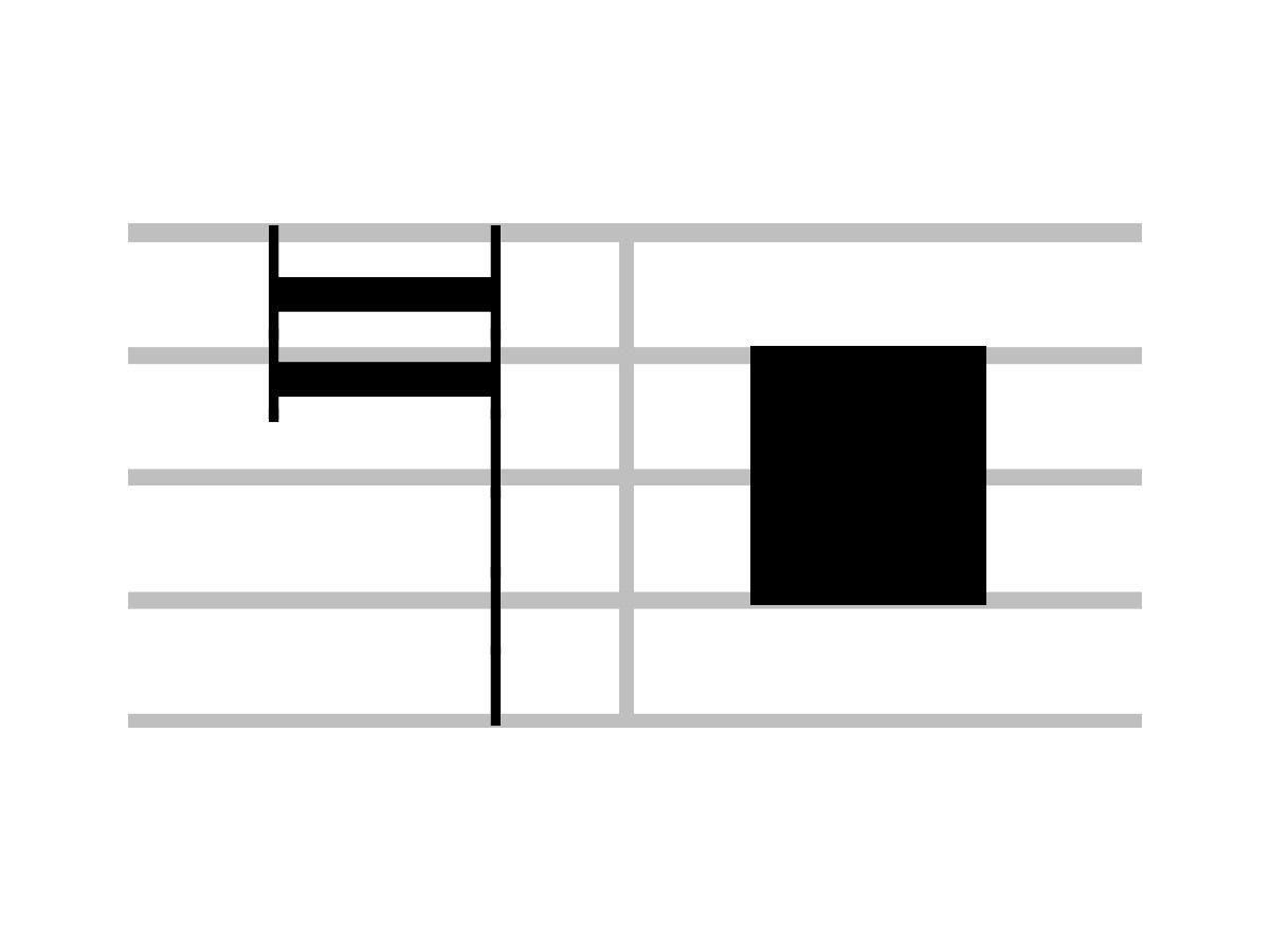 Close look at long or quadruple whole note musical symbol