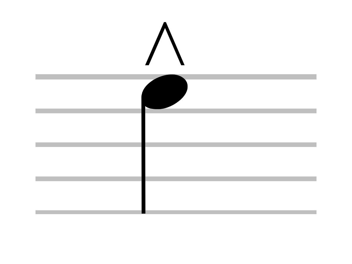 Close look at marcato musical symbol