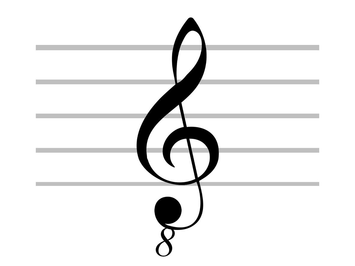 Close look at octave clef musical symbol