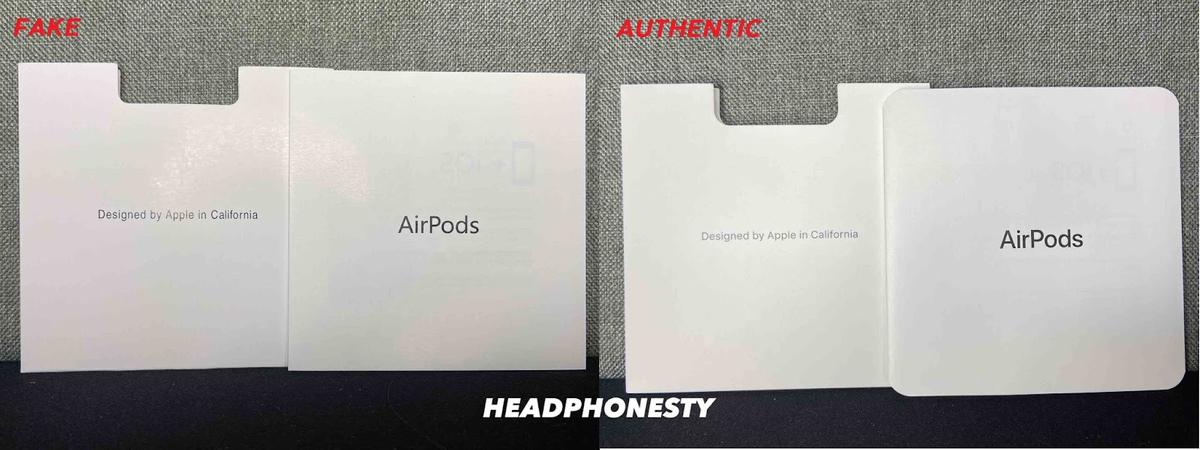 Font and color difference of fake and original AirPods