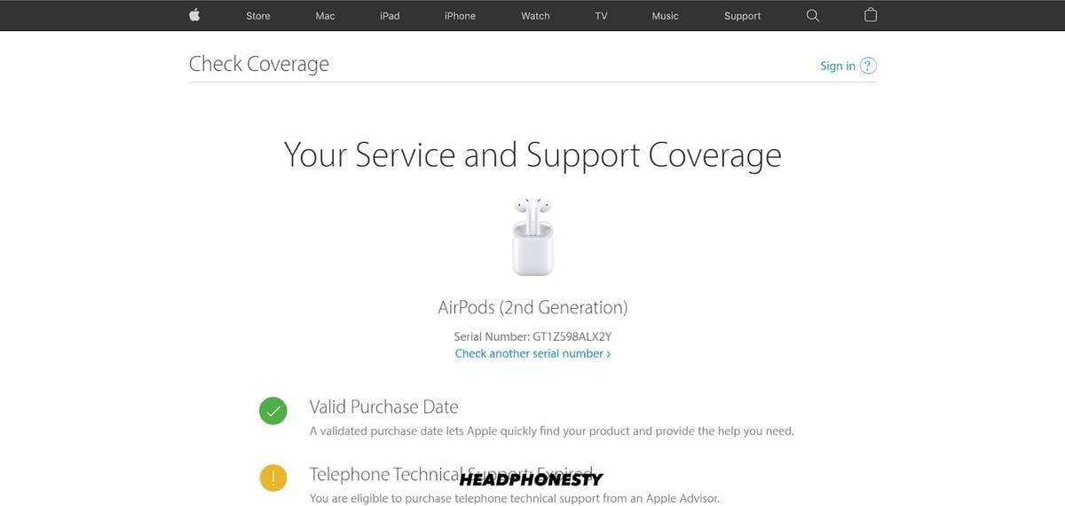 Service coverage of Authentic AirPods