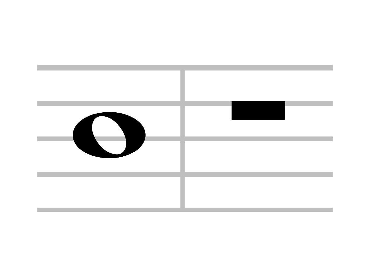 Close look at semibreve or whole note musical symbol