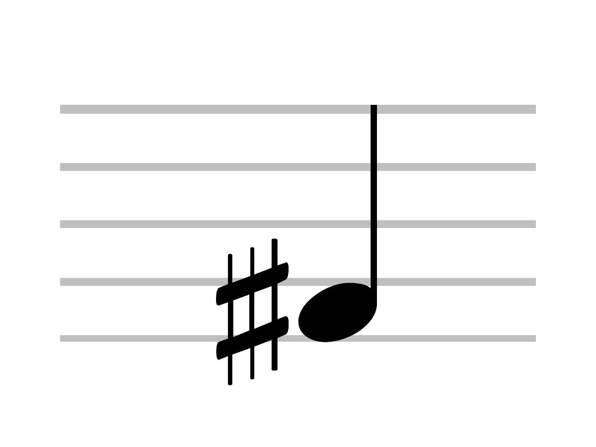 Close look at sharp and a half musical symbol