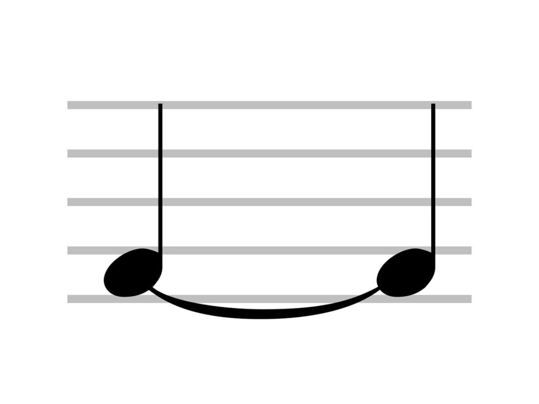 Close look at tie musical symbol