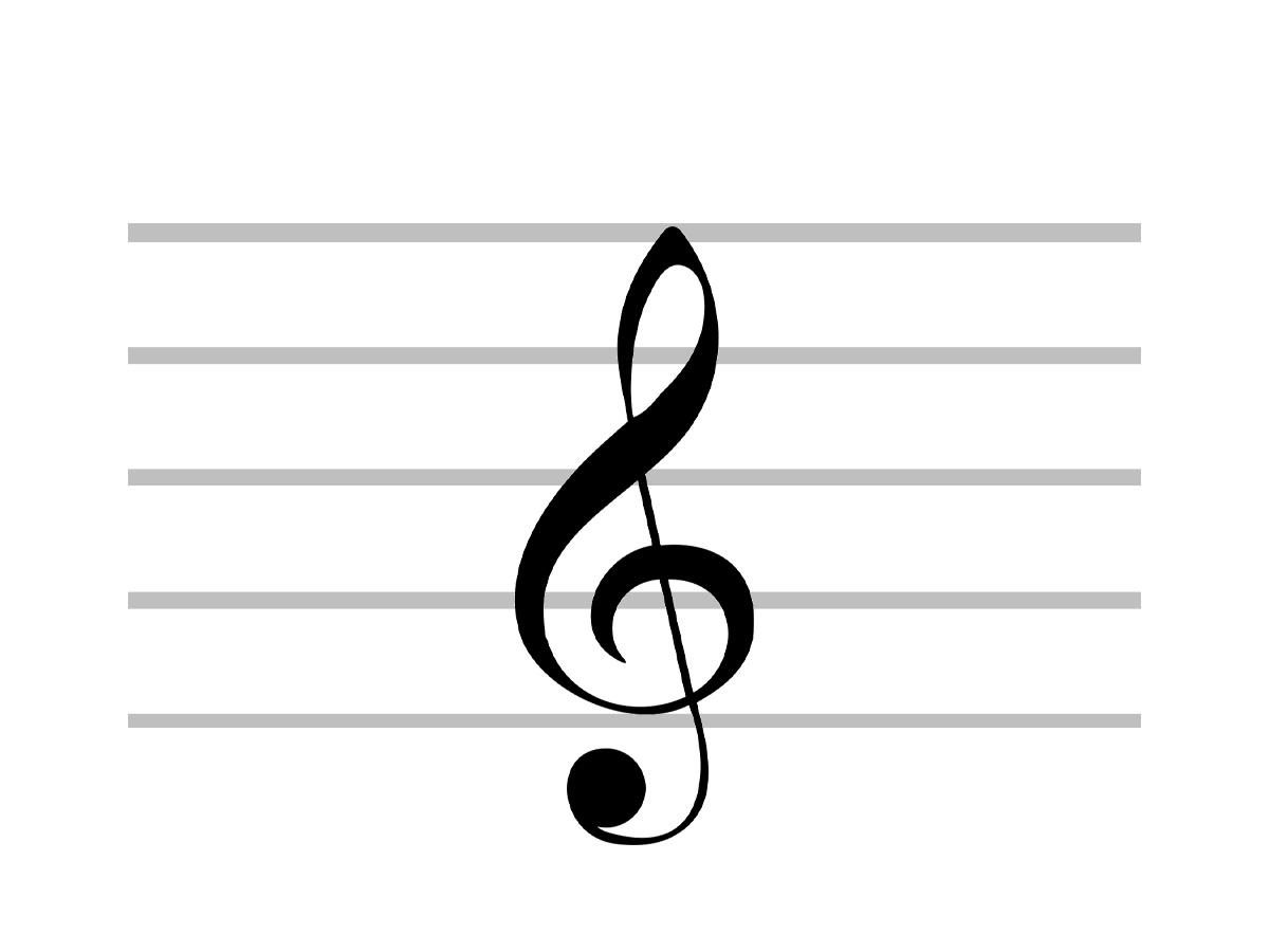 Close look at treble clef musical symbol