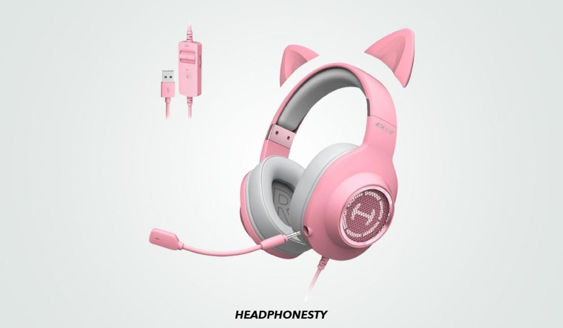 Close look at Edifier HECATE G2 II Pink Cat Ear Gaming Headset USB Wired Headphones (From: Amazon)