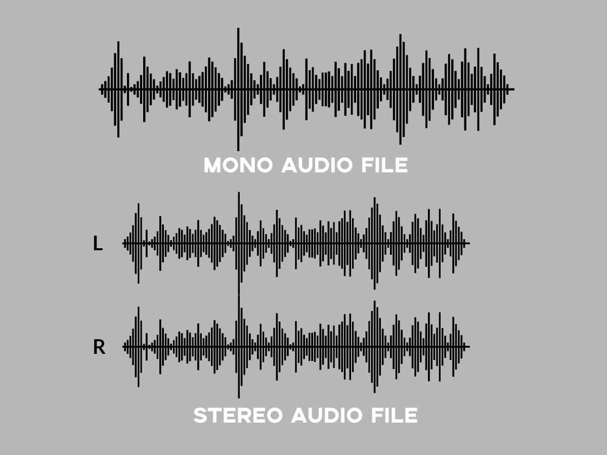 Comparison of waveforms of mono (single waveform) and stereo (dual waveform)