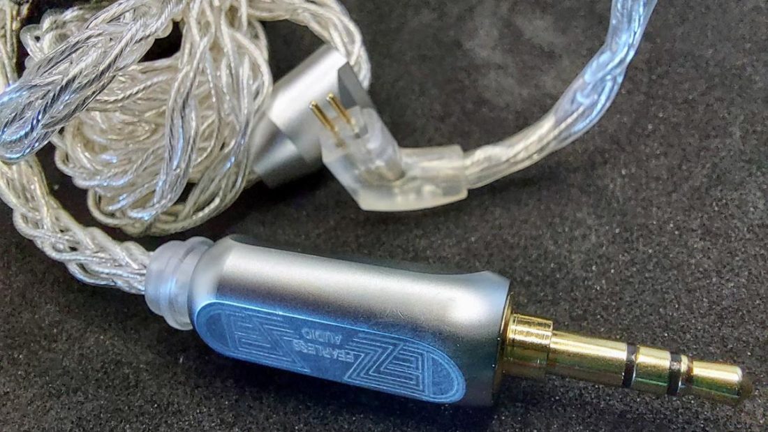 The cable terminates in a gold-plated 3.5mm plug, with 2-pin connectors for the IEMs. The heavy metal end feels high end.