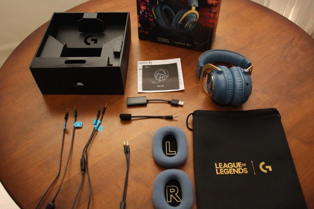 Logitech G Pro X with all the accessories that are included in the box.