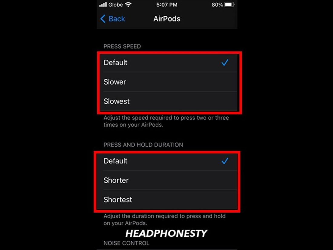 Adjusting AirPods Pro control settings