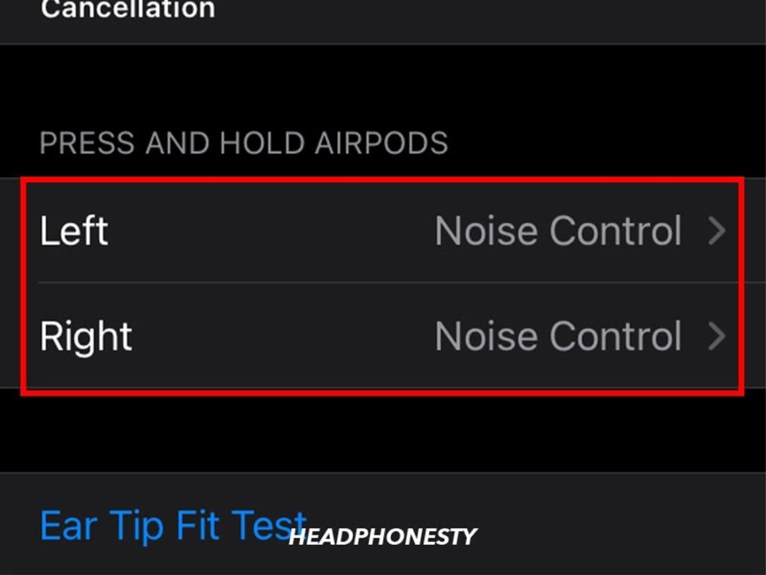 'Press and Hold AirPods' Settings
