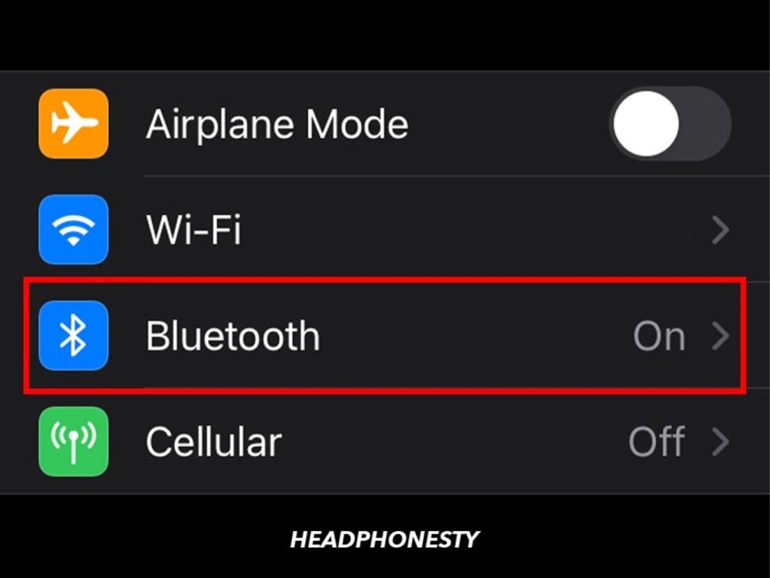 Selecting Bluetooth icon in iOS settings