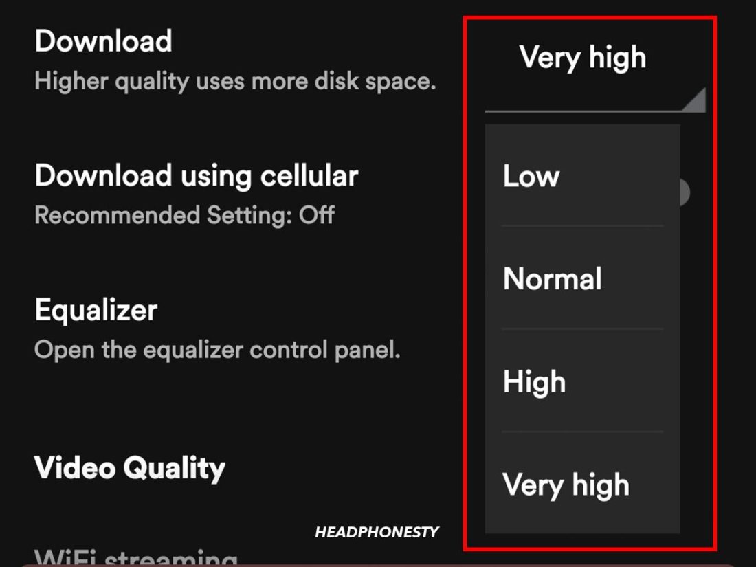 Audio Quality options on Spotify