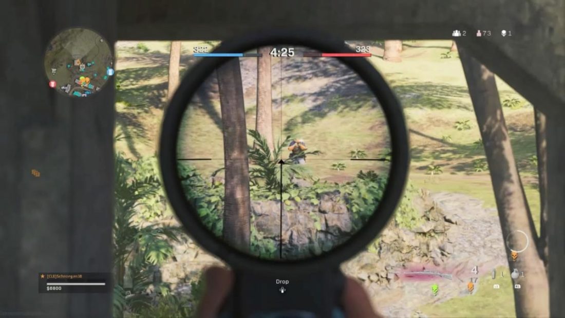 In game screenshot, scoping in on enemy while using Astro A10 Headset.