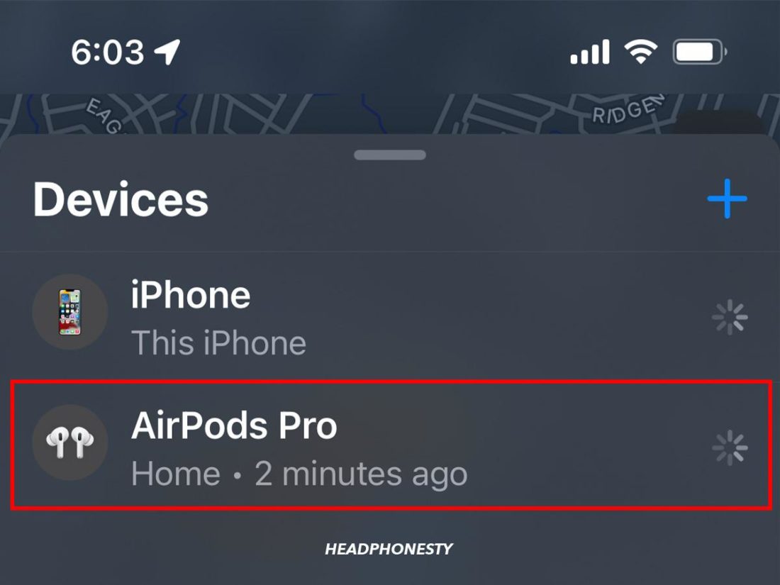 Choosing AirPods on devices list