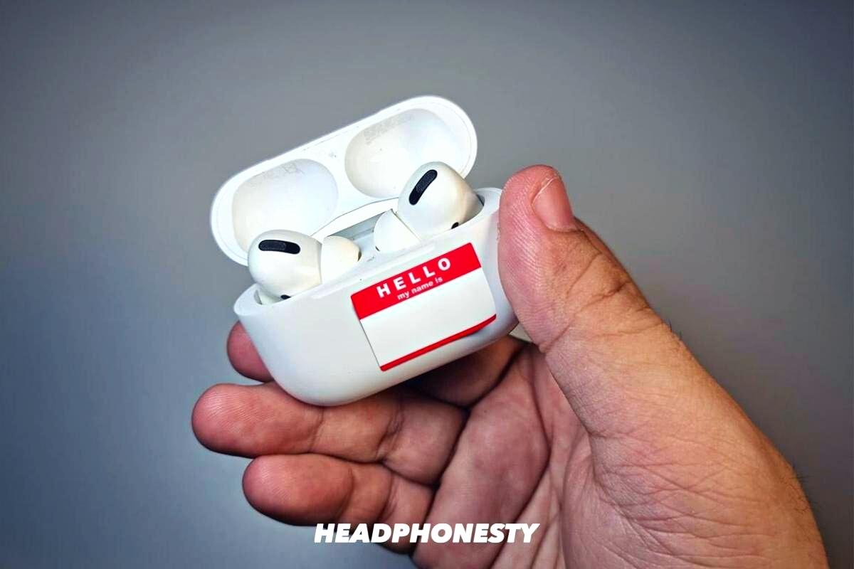 Apple AirPods with blank name tag