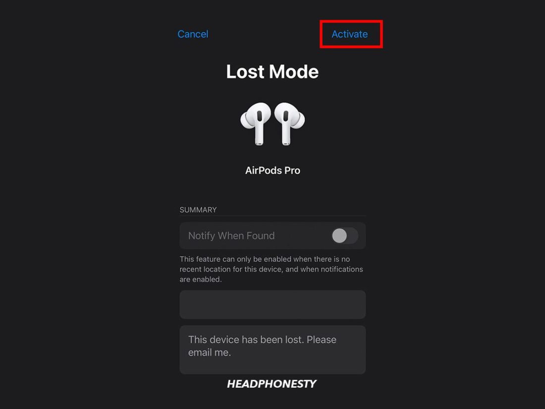 Finalize Lost Mode activation