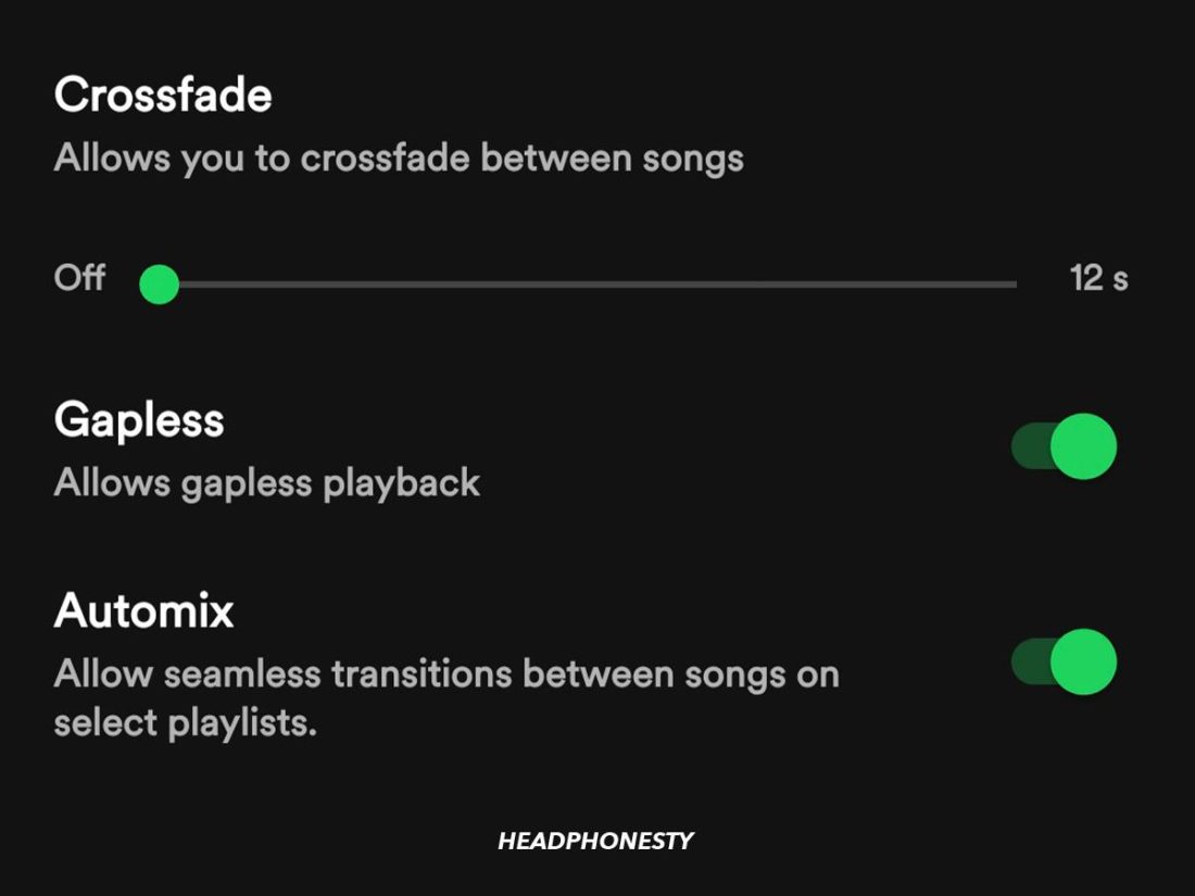 Transition settings on Spotify