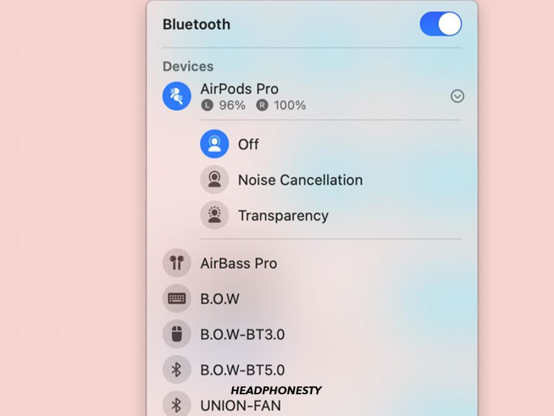 AirPods Pro status on Mac