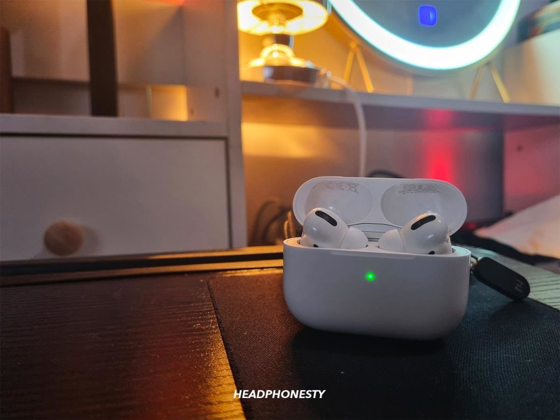 AirPods Pro with green status light