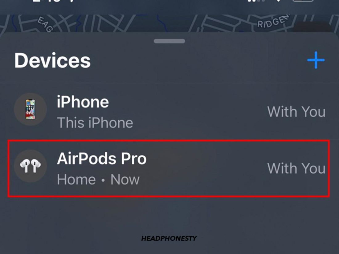 Selecting AirPods Pro in Find My