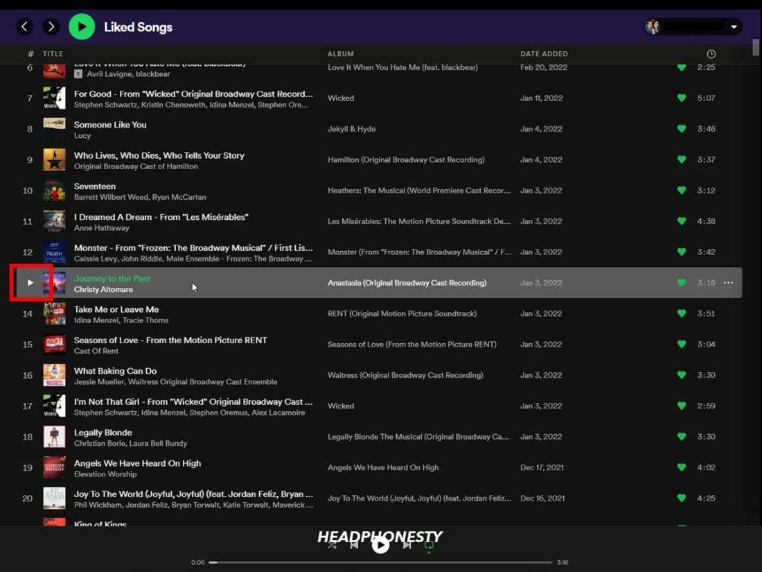 Playing a song on Spotify desktop app