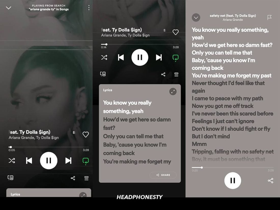 Spotify lyrics for 'Safety Net' by Ariana Grande ft. Ty Dolla $ign