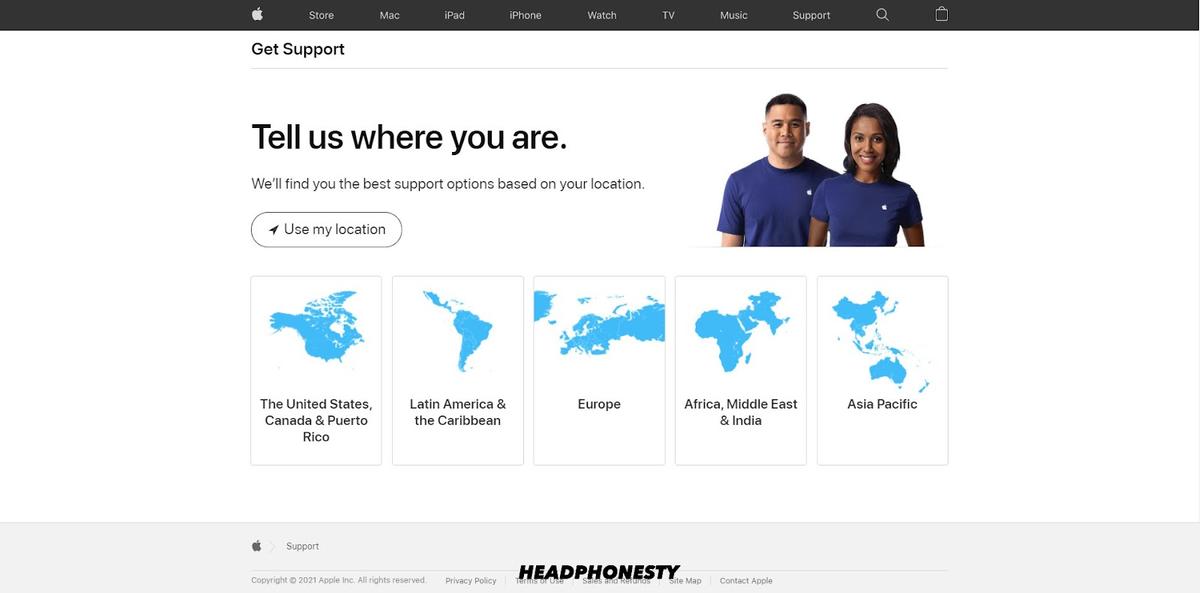 Location page on Apple Support