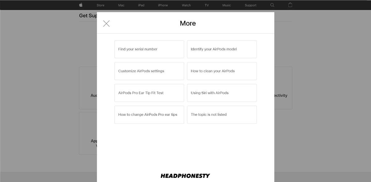 Options Under AirPods on Apple Support