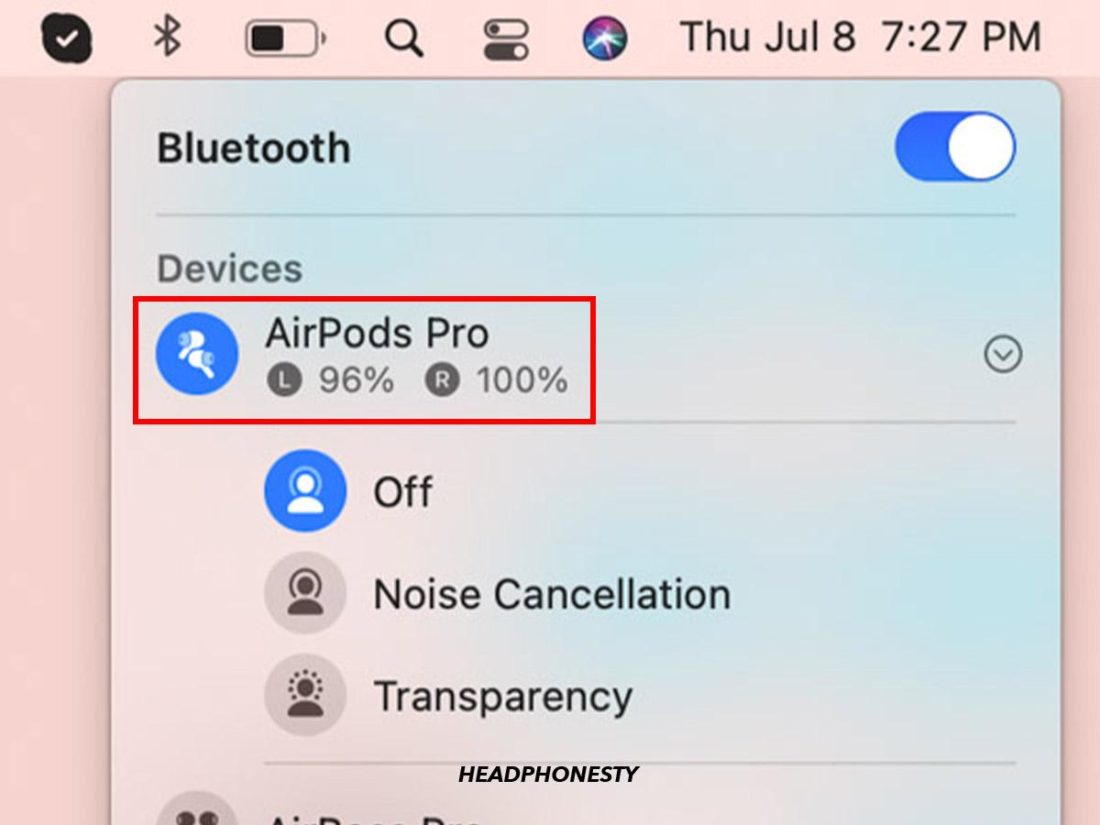 AirPods battery displayed on Mac