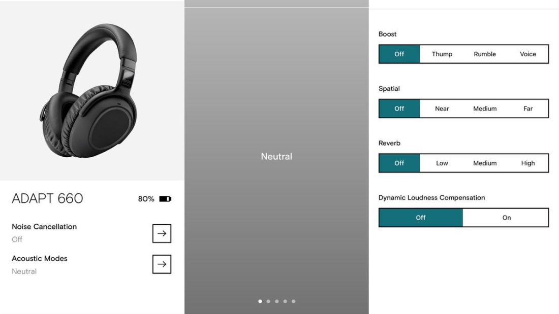 The EPOS Connect smartphone application allows users to customize options, such as toggling noise cancellation level.