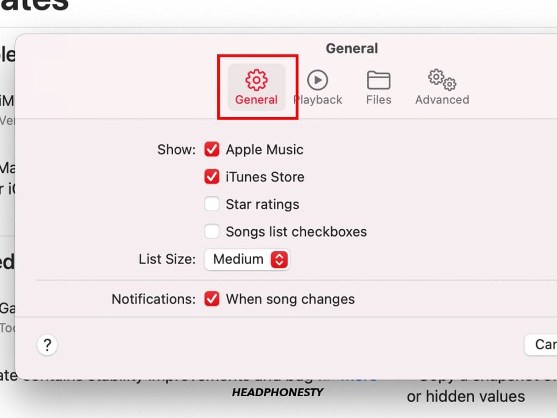 Apple Music General Preferences