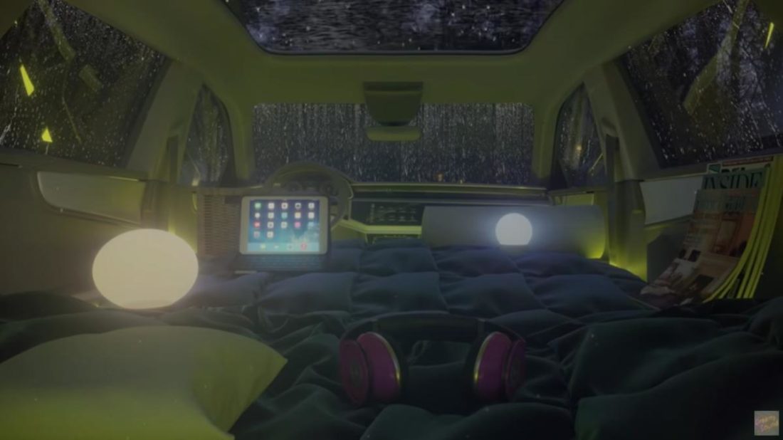 A campout in the car, even featuring Beats Headphones! (From: YouTube / dreamy sound)