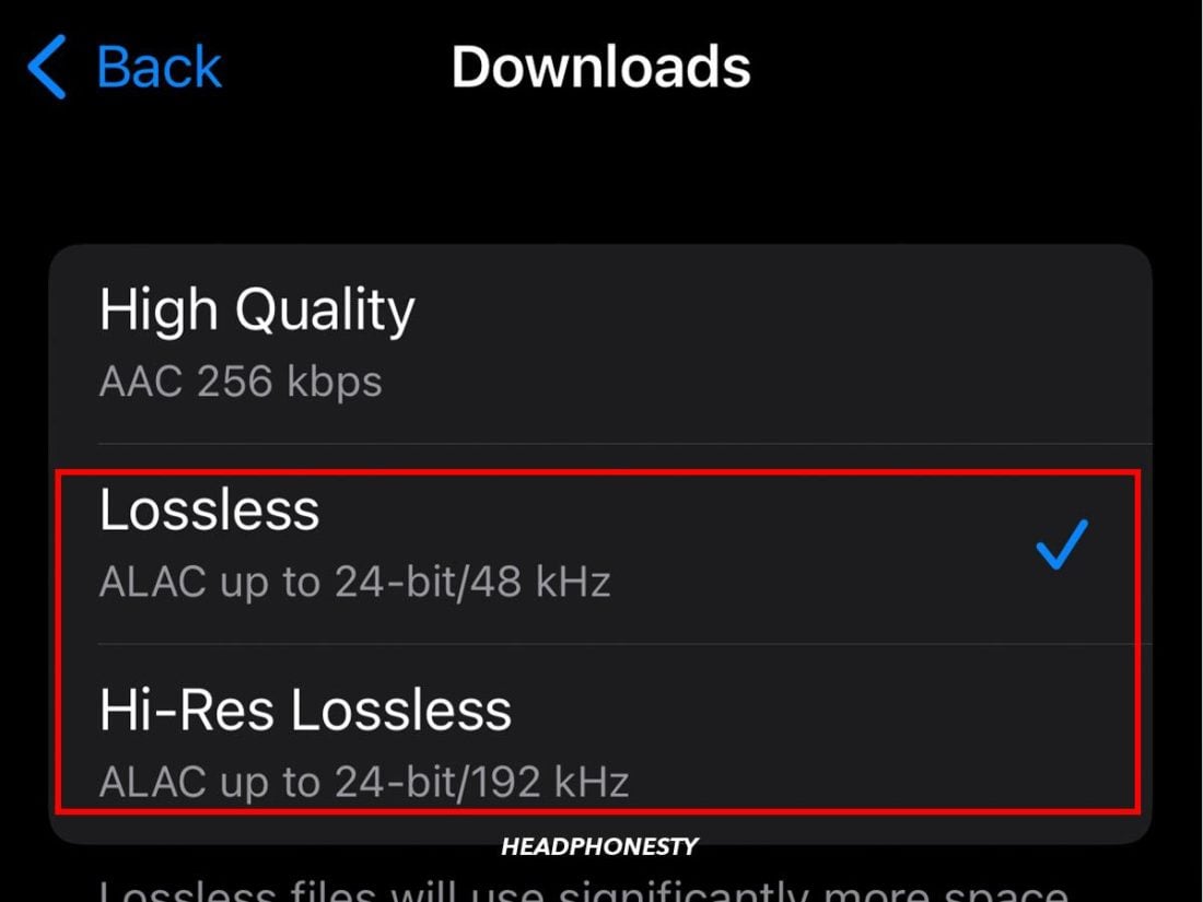 Choose Download quality on iPhone
