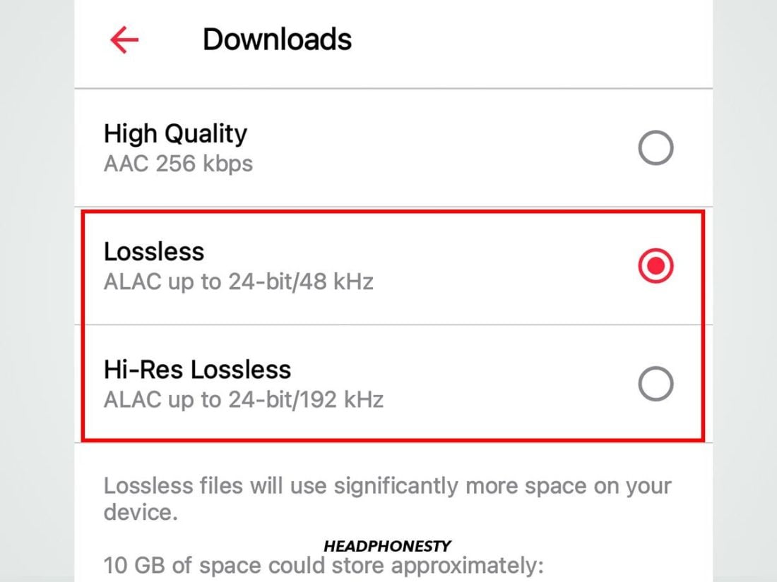 Choosing Download quality on Android