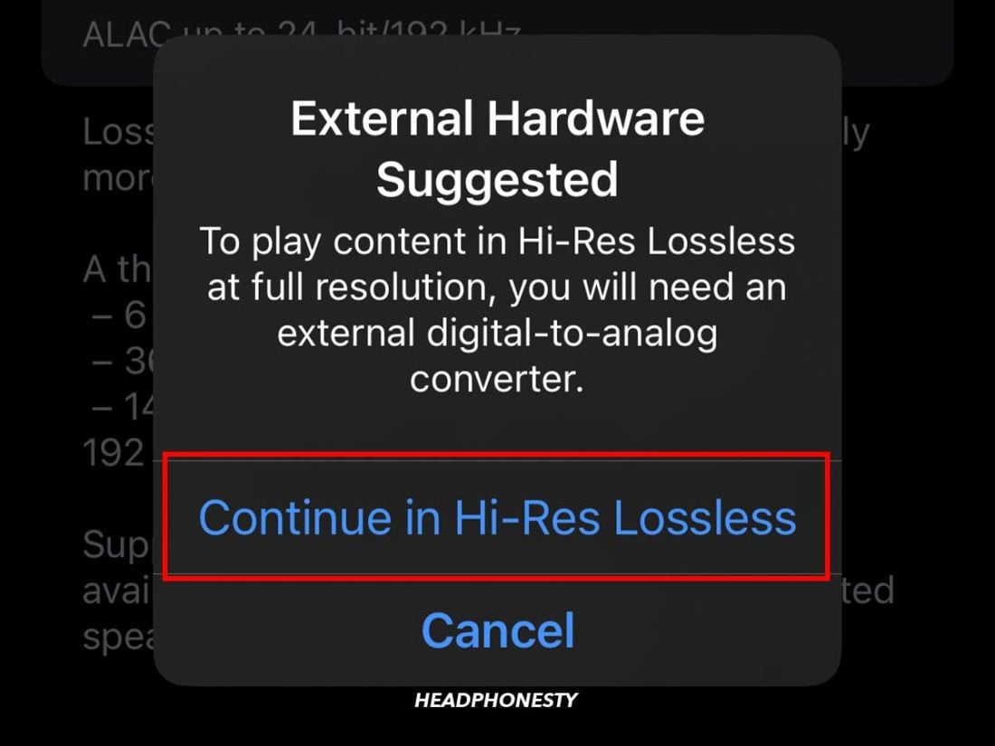 Confirming Hi-Res Lossless option