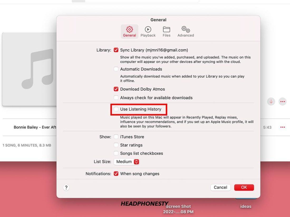 Disable 'Use Listening History' on Mac