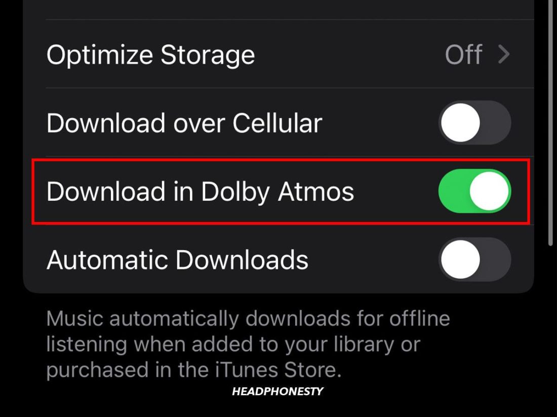 Enable 'Download in Dolby Atmos' on iPhone