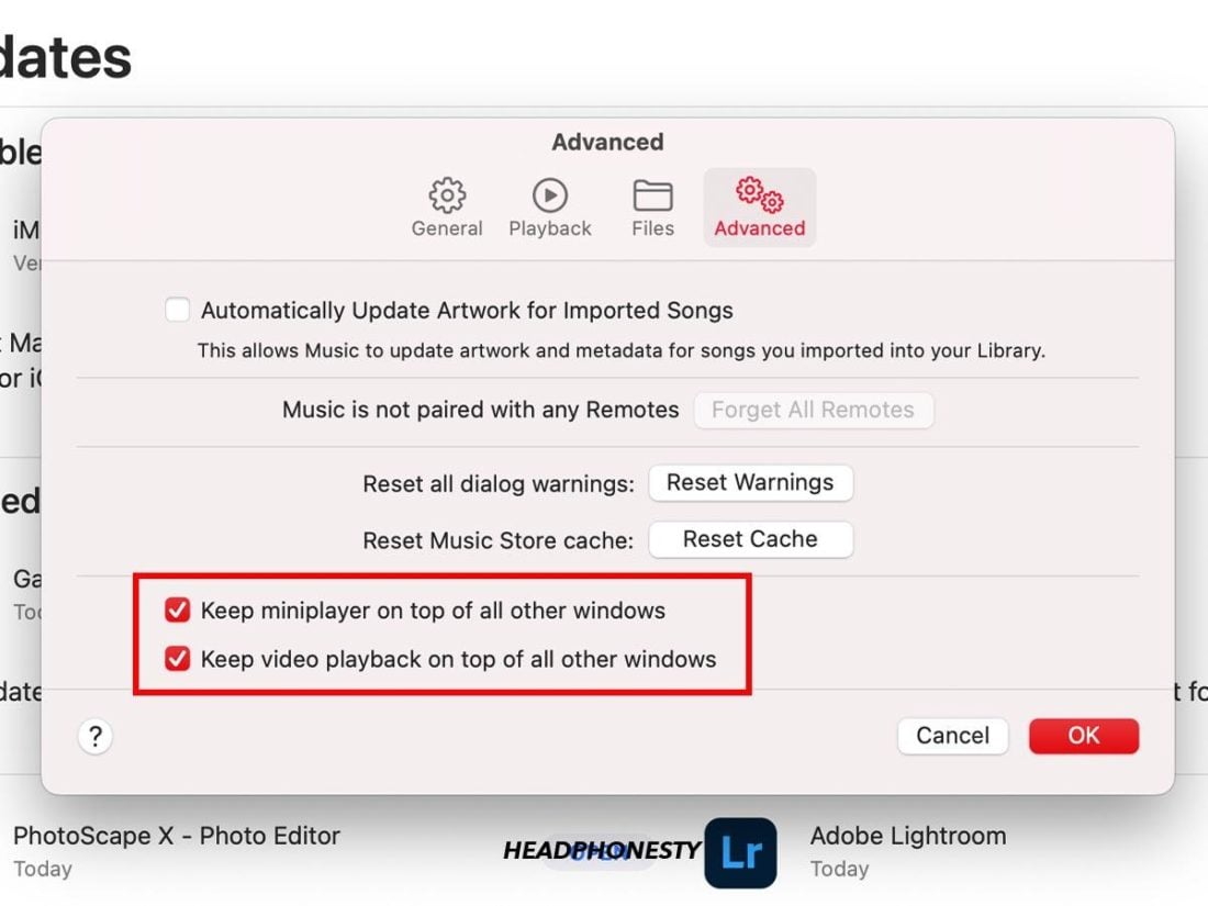 Enable ‘Keep MiniPlayer/video playback on top of all other windows.’ on Mac