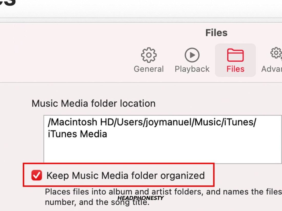 Enable 'Keep Music Media folder organized' on Mac