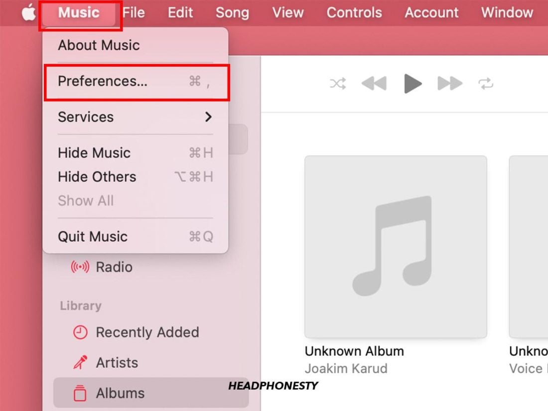 Going to Music Preferences on Mac