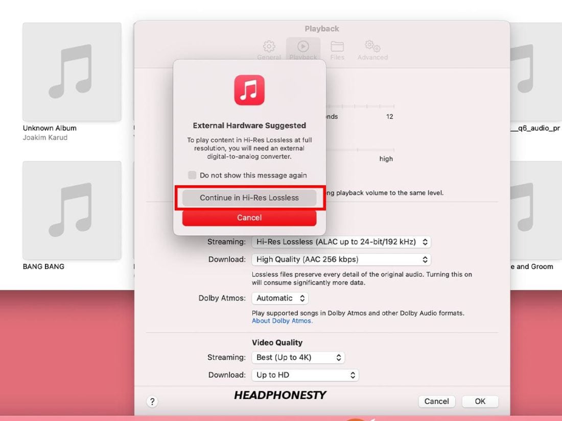 Saving Hi-Res Lossless Setting on Apple Music